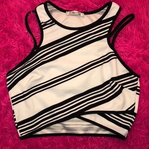 Cross-Crossed Black and White Crop Top